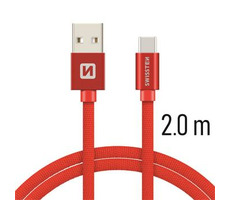 SWISSTEN TEXTILE dátový kábel USB - USB-C 2m červená