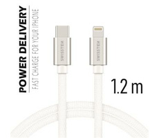 SWISSTEN TEXTILE dátový kábel USB-C - Lightning 1.2m strieborná