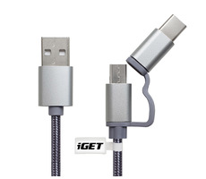 iGET G2V1 strieborná / USB kábel Micro USB &amp; USB-C / 1m