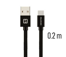 SWISSTEN TEXTILE dátový kábel USB - USB-C 0.2m čierna