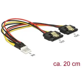DeLock napájací kábel Floppy 4 pin samec > 2 x SATA 15 pin samica 0.2 m / kovový