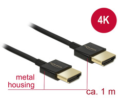 Delock Kábel HDMI s Ethernetom - HDMI-A samec > HDMI-A samec 3D 4K 1 m čierna / Slim Premium