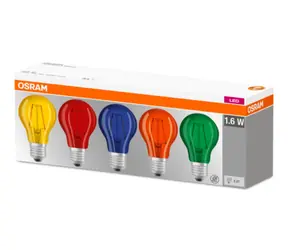 OSRAM LED Filament STAR ClasA ColorBOX 230V 1.6W E27 / 136lm / 15000h / noDIM / Sklo číre farebné / Krabička 5ks