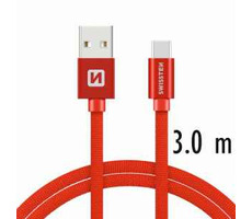SWISSTEN TEXTILE dátový kábel USB - USB-C 3m červená