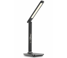 Immax LED stolná lampička Kingfisher 9W čierna / 450lm / DC 12V / 1.0A / 3 farby svetla / sklápacie rameno / USB