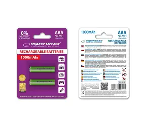 Esperanza Nabíjacia batéria AAA zelená / 1.2V / 1000mAh / Ni-MH / 2 ks / v blistri