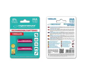 Esperanza Nabíjacia batéria AAA červená / 1.2V / 1000mAh / Ni-MH / 2 ks / v blistri
