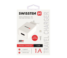 SWISSTEN SMART IC sieťový adaptér 1x USB 1A POWER + dátový kábel USB - Lightning 1.2m biela
