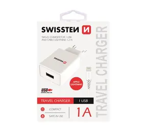 SWISSTEN SMART IC sieťový adaptér 1x USB 1A POWER + dátový kábel USB - Lightning 1.2m biela