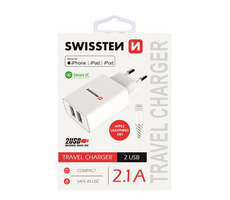 SWISSTEN SMART IC sieťový adaptér 2x USB 2.1A POWER + dátový kábel USB - Lightning MFi 1.2m biela