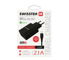 SWISSTEN SMART IC sieťový adaptér 2x USB 2.1A POWER + dátový kábel USB - Lightning MFi 1.2m čierna