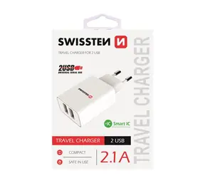SWISSTEN SMART IC sieťový adaptér 2x USB 2.1A POWER biela