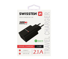 SWISSTEN SMART IC sieťový adaptér 2x USB 2.1A POWER čierna