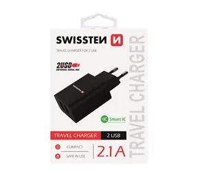 SWISSTEN SMART IC sieťový adaptér 2x USB 2.1A POWER čierna