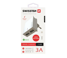 SWISSTEN SMART IC sieťový adaptér 2x USB 3A POWER + dátový kábel USB - Lightning 1.2m biela
