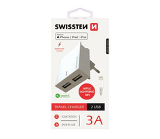 SWISSTEN SMART IC sieťový adaptér 2x USB 3A POWER + dátový kábel USB - Lightning MFi 1.2m biela