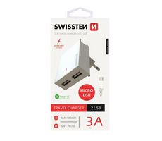 SWISSTEN SMART IC sieťový adaptér 2x USB 3A POWER + dátový kábel USB - microUSB 1.2m biela