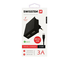 SWISSTEN SMART IC sieťový adaptér 2x USB 3A POWER + dátový kábel USB - microUSB 1.2m čierna