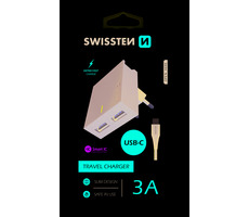 SWISSTEN SMART IC sieťový adaptér 2x USB 3A POWER + dátový kábel USB - USB-C 1.2m čierna