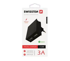 SWISSTEN SMART IC sieťový adaptér 2x USB 3A POWER čierna