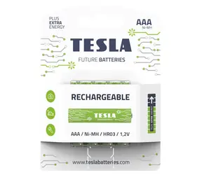 Teslá RECHARGEABLE+ nabíjacia mikrotužková batéria AAA Ni-MH 800mAh 4 ks / HR03 / blister