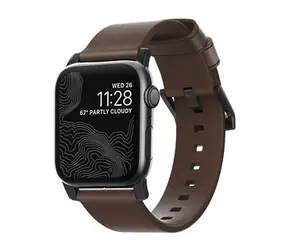 Nomad Leather kožený remienok pre Apple Watch (42 &amp; 44 mm) hnedá koža čierna pracka