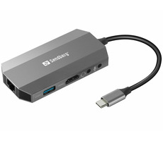 Sandberg USB-C 6-in1 dokovacia stanica / HDMI / 2xUSB 3.0 / PD 100W / čítačka kariet SDµSD / LAN / audio&amp;mikrofón jack