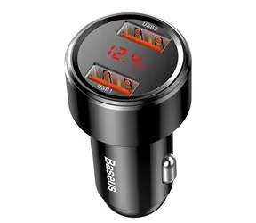 Baseus Magic Dual QC USB nabíjačka do auta / 45W / 2x USB-A / QC 3.0 / 6A / LED displej / čierna