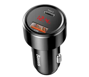 Baseus Magic PPS USB nabíjačka do auta čierna / 45W / 1x USB-A + 1x USB-C / 6A / LED displej