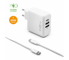 FIXED USB sieťová nabíjačka + USB-C na USB-C kábel biela / 45W / 1x USB-C + 2x USB-A / Power Delivery / kábel 1 m