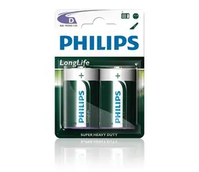 Philips batéria D LongLife zinkochloridová - 2ks/blister