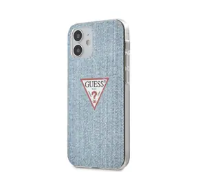 GUESS PC &amp; TPU Denim Triangle Zadný Kryt pre Apple iPhone 12 mini svetlo modrá