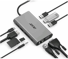 Acer USB-C Dongle 10-in-1 strieborná / 3xUSB 3.0 / 3xUSB-C PD / HDMI / VGA / LAN / čítačka SD+microSD kariet 