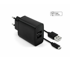 FIXED Set sieťovej nabíjačky 15W s 2xUSB výstupom a USB &amp; micro USB kábla 1m čierna / Smart Rapid Charge