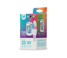 Forever RGB LED žiarovka E14 C37 5W + diaľkové ovládanie / 3000K / 250 lm / RGB