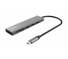 Trust Halyx Fast USB-C Hub &amp; Card reader strieborná / 3x USB 3.1 / čítačka kariet