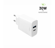 FIXED Sieťová nabíjačka 30W s USB-C a USB výstupom biela / podpora PD