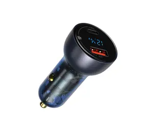 Baseus CCKX-C0G Particular Digital Display Dual USB nabíjačka do auta šedá / 65W / 1x USB-A + 1x USB-C / 5A
