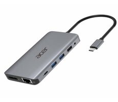 Acer 12v1 Docking station strieborná / USB-C / 2×USB3.2 / 2×USB2.0 / čítačka 1×SD-TF / 2×HDMI / PD / DP / LAN / 3.5mm