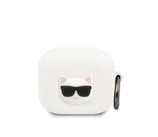 Karl Lagerfeld Choupette Head Silikónové Puzdro pre Airpods 3 biela