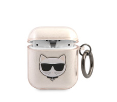 Karl Lagerfeld TPU Glitter Choupette Head Puzdro pre Airpods 1 &amp; 2 zlatá