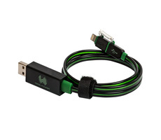 RealPower USB kábel 2v1 USB 2.0 USB-A - Micro-B &amp; Lightning 75 cm LED zelená