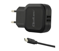 Qoltec 50187 AC adaptér 17W | 5V | 3.4A | 2xUSB + Micro USB cable