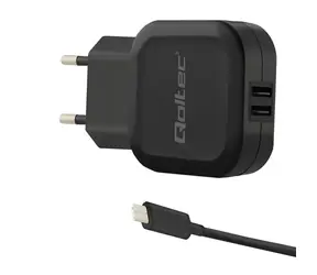 Qoltec 50188 AC adaptér 17W | 5V | 3.4A | 2xUSB + USB C cable