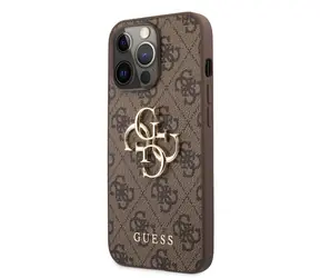 Guess PU 4G Metal Logo Zadný Kryt pre Apple iPhone 13 Pro Max hnedá