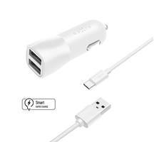 FIXED Set autonabíjačky s 2xUSB výstupom a USB-USB-C kábla 1 m biela / 15W Smart Rapid Charge