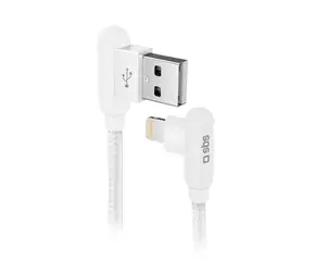 SBS kábel s kovovými konektormi 90 ° USB - Lightning 1m biela