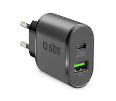 SBS Cestovný adaptér USB AFC &amp; USB-C PD 25W čierna