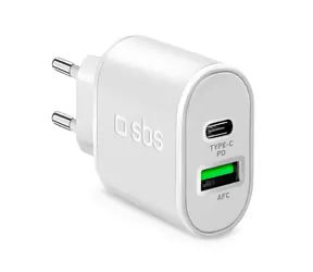 SBS Cestovný adaptér USB-C PD 20 W &amp; USB AFC 18 W biela