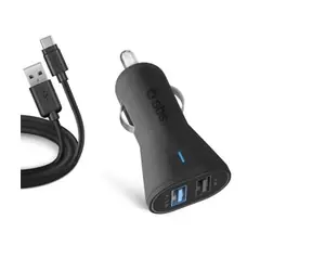 SBS Nabíjacia sada do auta 2xUSB + USB-C kábel 1m čierna / 2.1A / 12 &amp; 24V